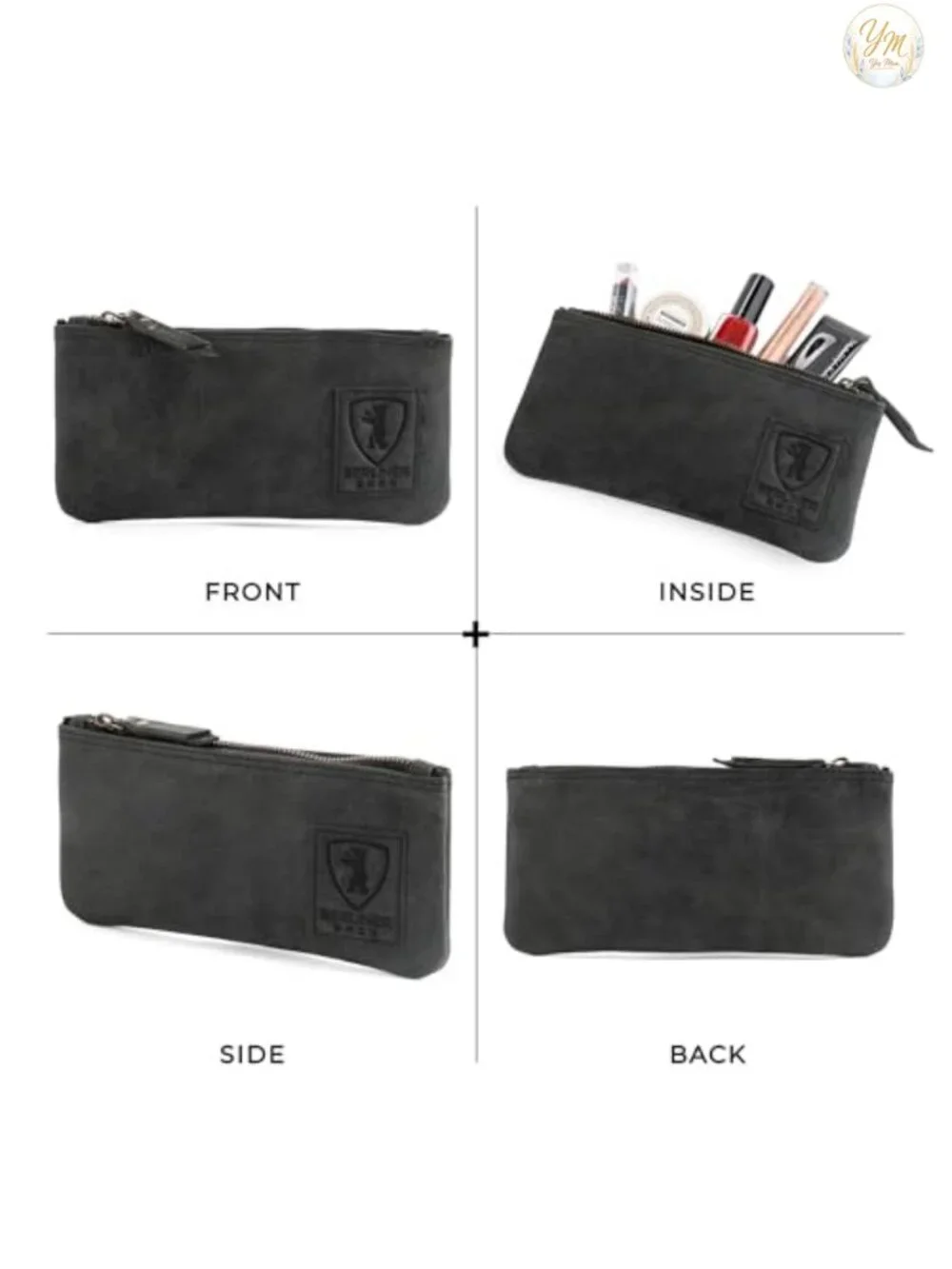 Genuine Leather Pencil Case Pouch Zip Pen Holder Organizer